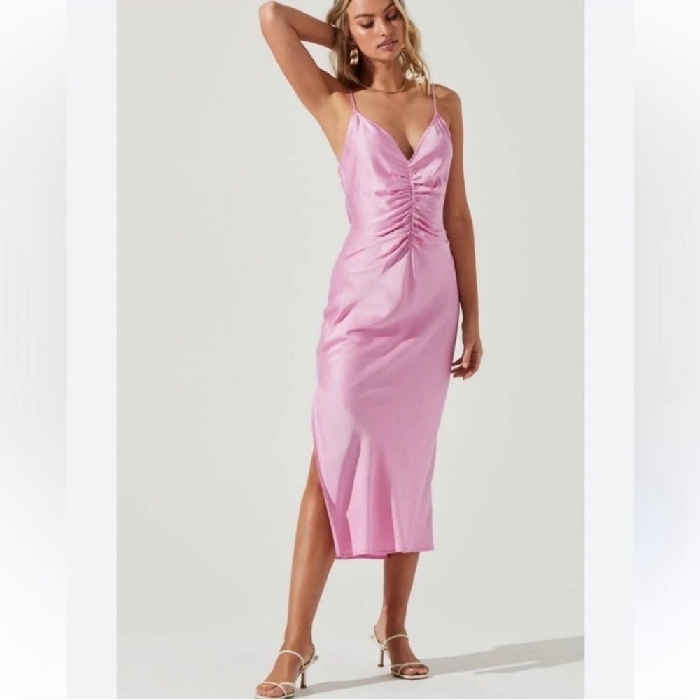 ASTR The Label Valinda Ruched Front Midi Slip Dress Pink Orchid